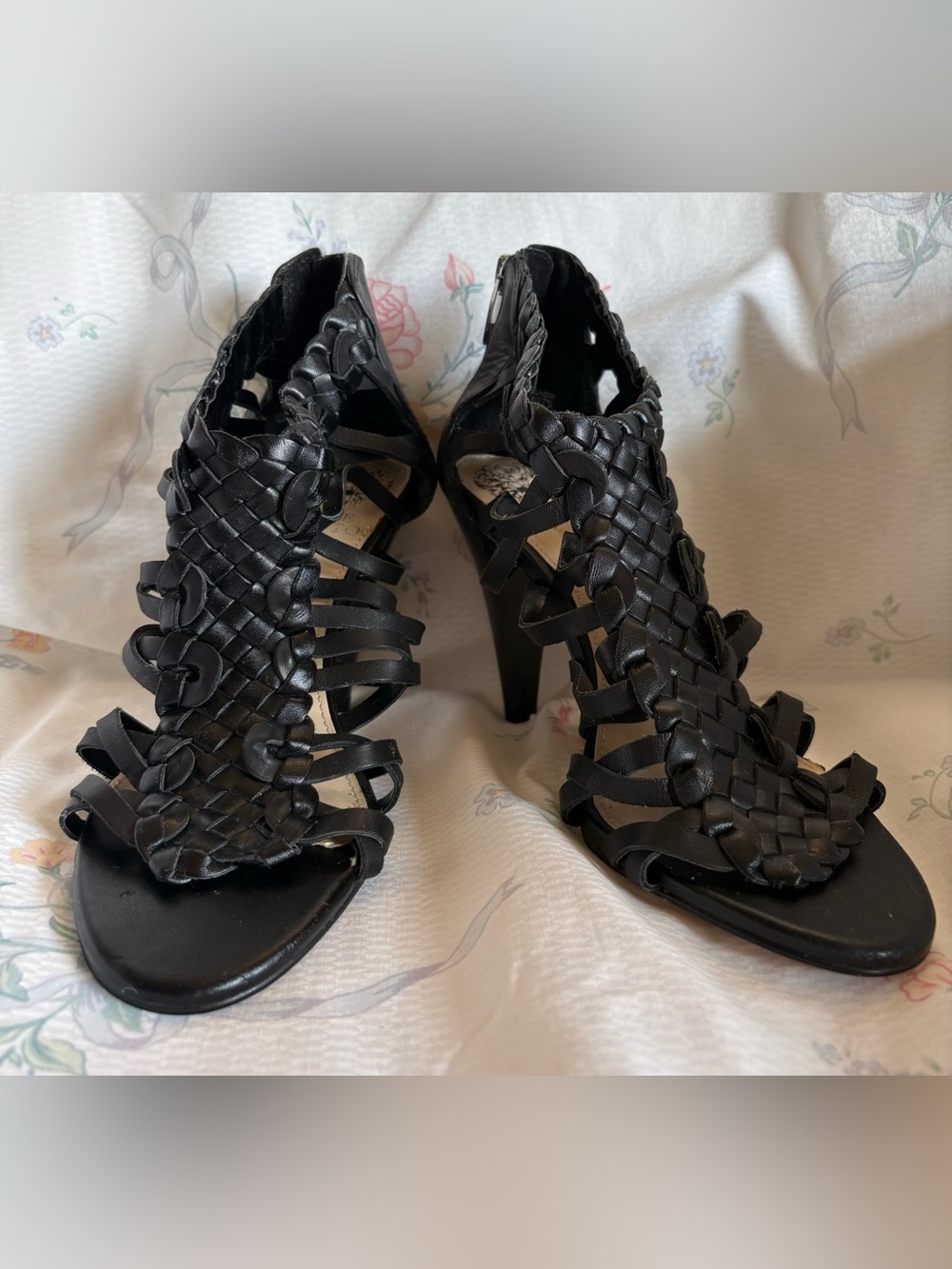 Vince Camuto Black Woven Strappy High Heel Sandals